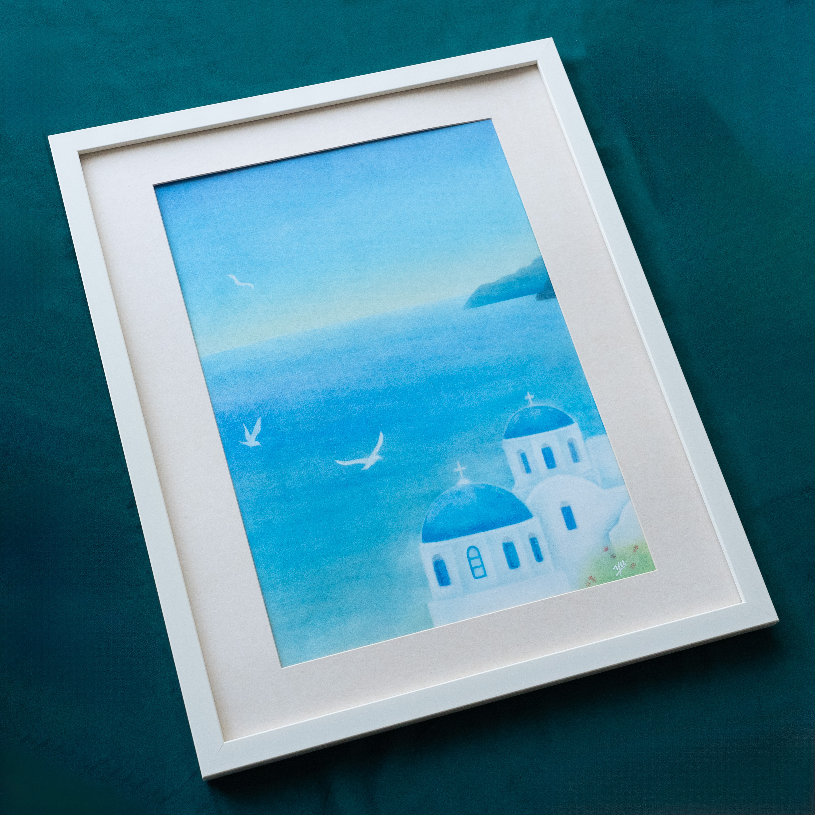 青い海の景色 パステル画 原画 パステル画 風景画 海