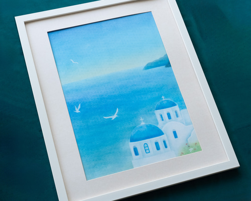 青い海の景色 パステル画 禍々し 原画