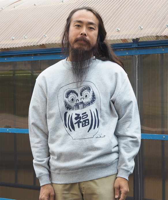 だるま 大人用トレーナー Gray S M L XL 2XL ☆お正月 ☆新年 ☆年越し☆ 2枚目の画像