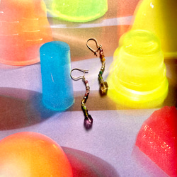 Colorful jelly cube　K１４gfキドニーフック　ロングピアス　　　１点もの 5枚目の画像