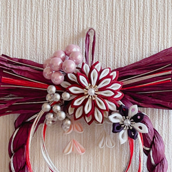 つまみ細工　紫のしめ縄飾り　正月用　つまみ細工　赤×白の万寿菊　 超早割祭2023 2枚目の画像