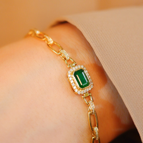 天然ダイヤモンド付きエメラルドブレスレットk18 ブレスレット パール  