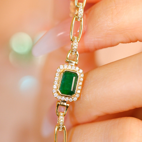 天然ダイヤモンド付きエメラルドブレスレットk18 ブレスレット パール  