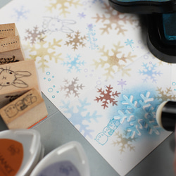 冬限定・数量限定【ステンシルシート：冬風景】 クリスマスカードに 雪の結晶 メリークリスマス メッセージカードや封筒にも 12枚目の画像