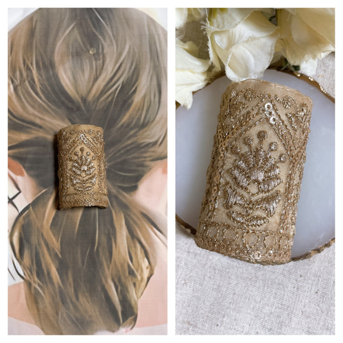 インド刺繍リボン インド刺繍 刺繍 ヘアカフ ポニーフック