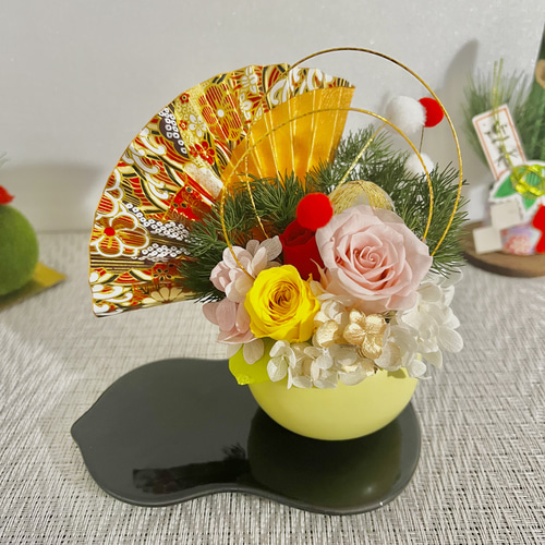 お庭の様な和が漂うお正月プリザーブドフラワー！【早期割引お正月2024