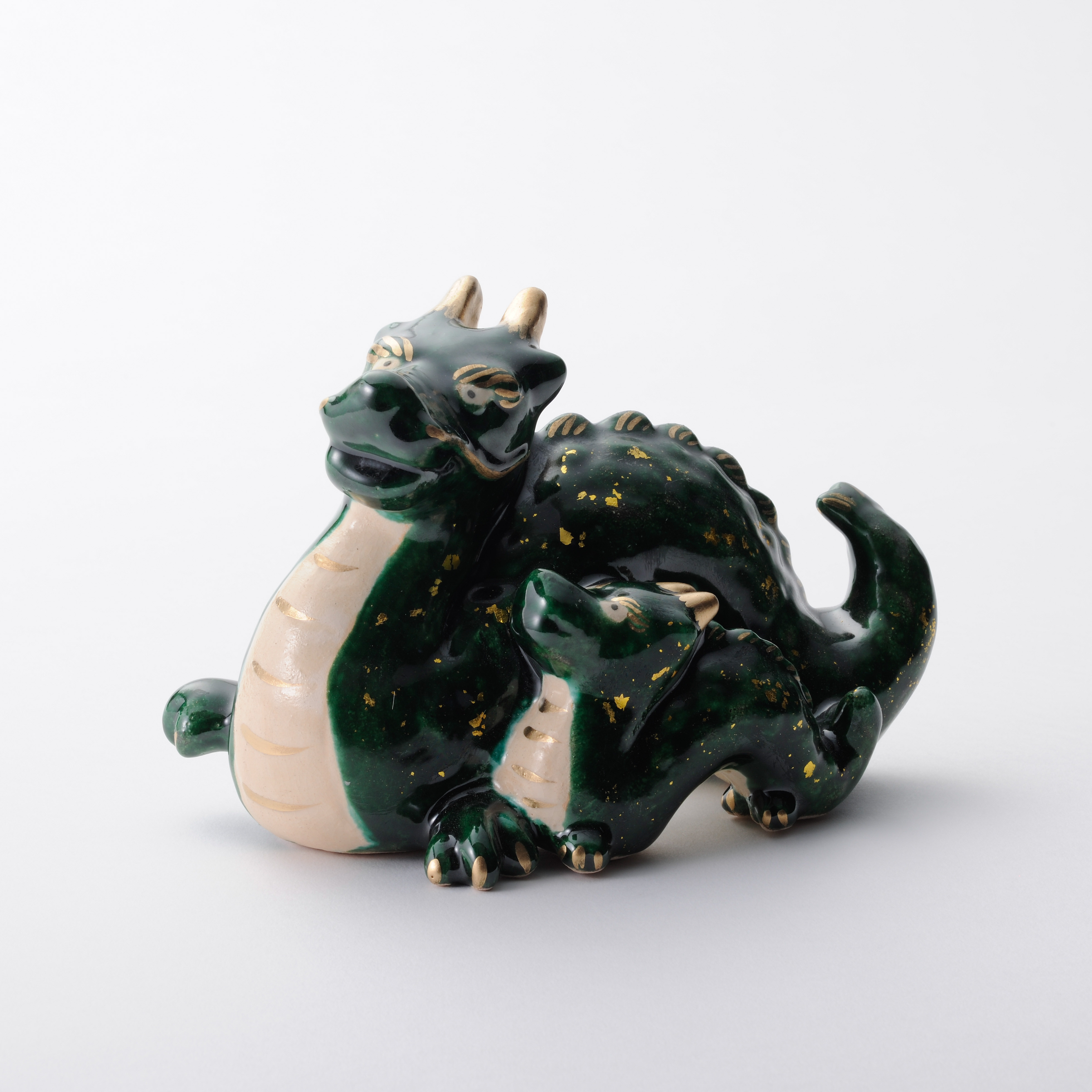 2024年干支　楽焼〚青楽親子龍〛置物　楽入窯製　手描き　辰　龍　正月