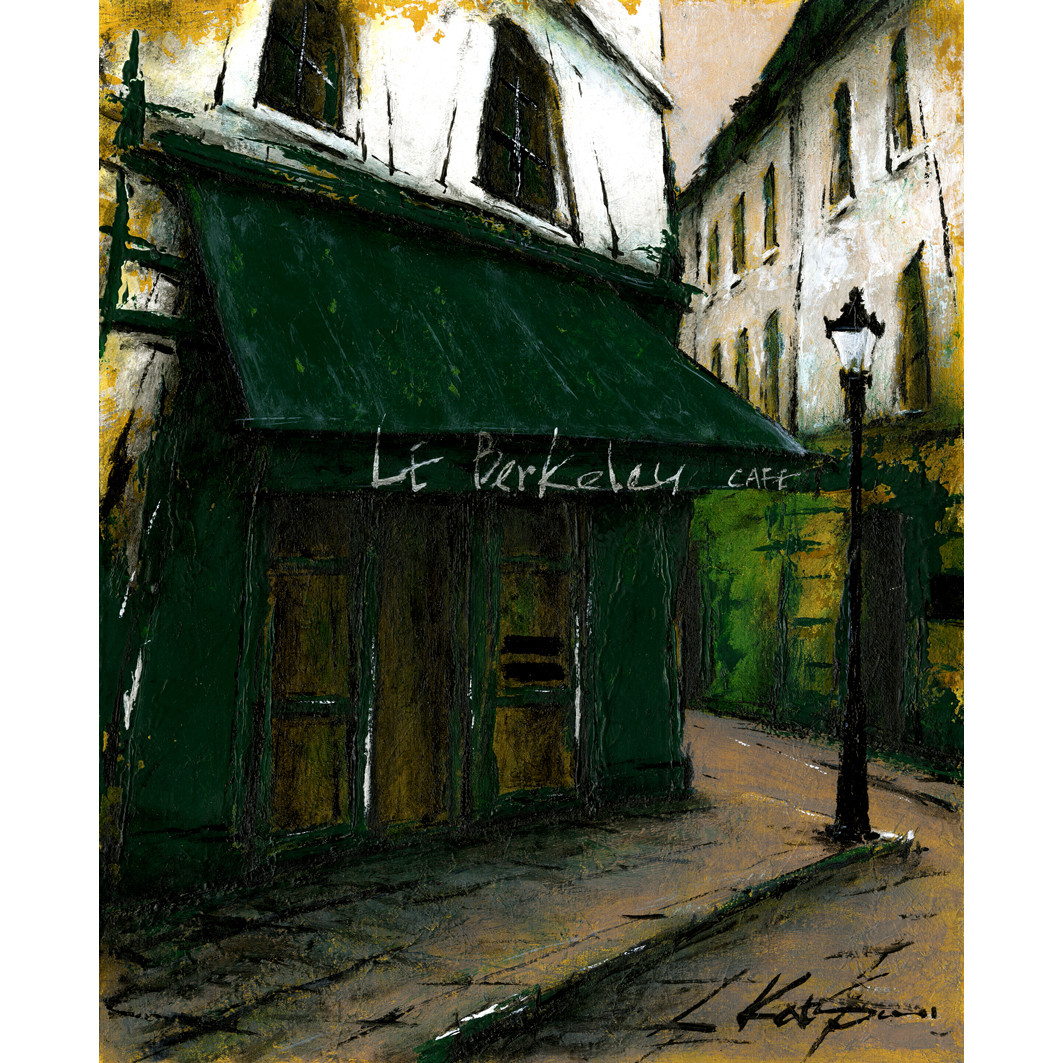 小さな絵画✨お茶目でキュートなパリジェンヌ 風景画 絵画 パリ 「街角の緑のひさしのカフェ」 絵画 Katsu