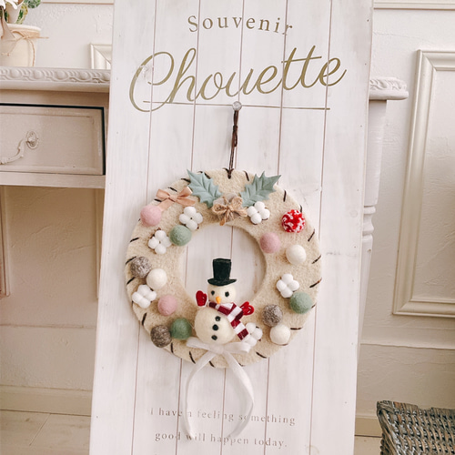 数量限定！クリスマス2025！スノーマンのフェルトリース タペストリー