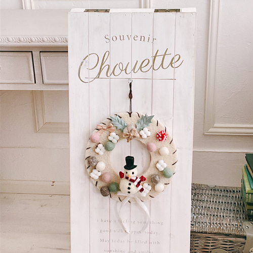 数量限定！クリスマス2025！スノーマンのフェルトリース タペストリー