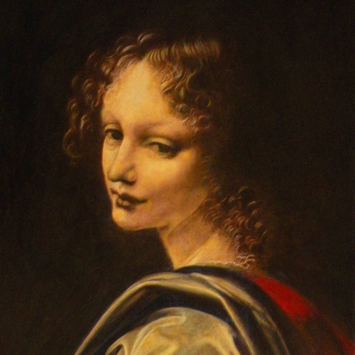 レオナルド・ダ・ヴィンチ「岩窟の聖母」（部分）アクリル絵の具による