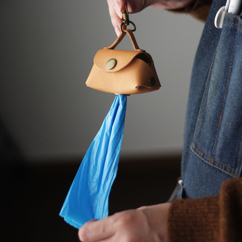 本革 ミニお散歩ポーチ 携帯ゴミ袋バッグ 犬 マナー袋 ロール