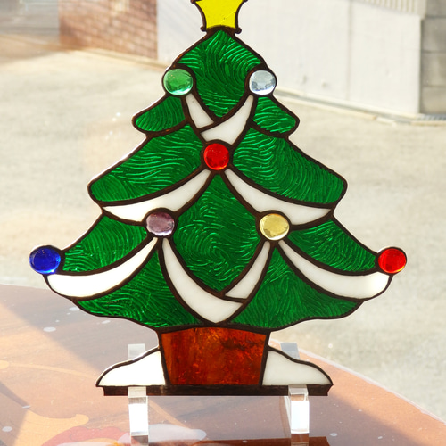 ビンテージ オーナメントグラス ステンドグラス クリスマスツリー 高さ33cm d46bfc5fd344aa03b5420d49579d1e