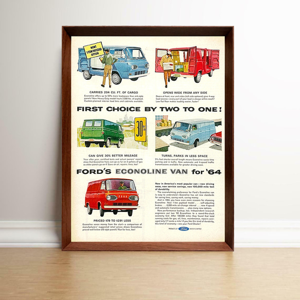 フォード エコノライン 1960年代 アメリカ ヴィンテージ 雑誌 広告 額付 ポスター 1枚目の画像