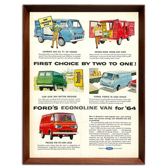 フォード エコノライン 1960年代 アメリカ ヴィンテージ 雑誌 広告 額付 ポスター 3枚目の画像