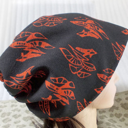 短く小さい 難有 難隠し 帽子 23*49㌢ 花染 紬 キャップ 室内帽子