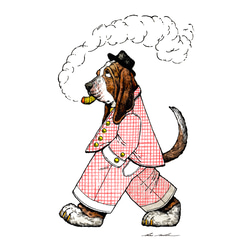 Smoking dog（バセットハウンド）  アートポスター 2枚目の画像