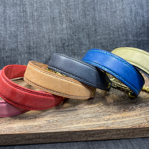 ハーフチョーク首輪 イタリアンレザー（MAYA）金具は全て真鍮製 リード