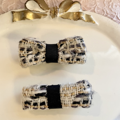 リントンツイードリボン ヘアクリップ✨キッズヘアクリップ ベビーヘア