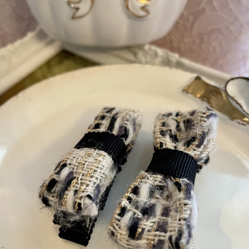 リントンツイードリボン ヘアクリップ✨キッズヘアクリップ ベビーヘア