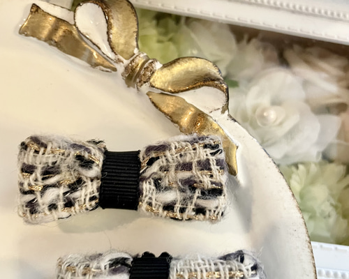 ⓝⓔⓦ【ツイードリボン】ベビーヘアクリップ　キッズヘアクリップ　ヘアゴム リントンツイードリボン ヘアクリップ✨キッズヘアクリップ ベビーヘア