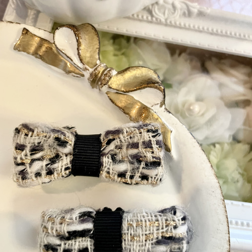 ツイードリボン♡ベビーヘアクリップ ヘアゴム リントンツイードリボン ヘアクリップ✨キッズヘアクリップ ベビーヘア