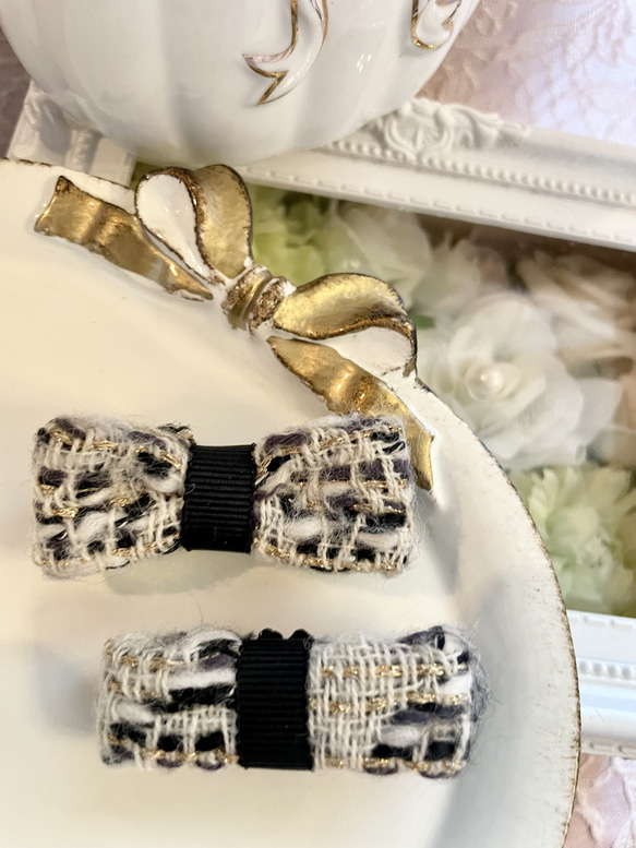 リントンツイードリボン ヘアクリップ✨キッズヘアクリップ ベビーヘア