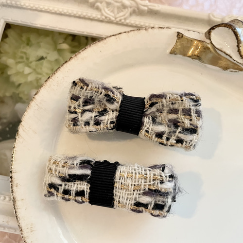 リントンツイードリボン ヘアクリップ✨キッズヘアクリップ ベビーヘア