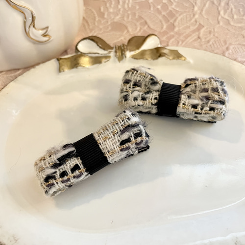 リントンツイードリボン ヘアクリップ✨キッズヘアクリップ ベビーヘア