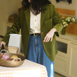 抹茶 緑 コーデュロイ コート コーデュロイ ジャケット  スプリングコート アウター ショートコート ファッション 5枚目の画像