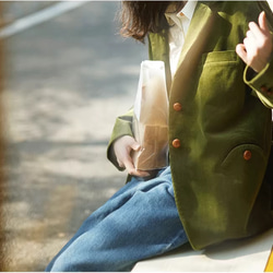 抹茶 緑 コーデュロイ コート コーデュロイ ジャケット  スプリングコート アウター ショートコート ファッション 9枚目の画像