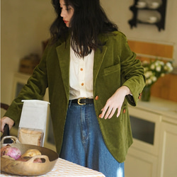 抹茶 緑 コーデュロイ コート コーデュロイ ジャケット  スプリングコート アウター ショートコート ファッション 1枚目の画像