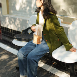 抹茶 緑 コーデュロイ コート コーデュロイ ジャケット  スプリングコート アウター ショートコート ファッション 11枚目の画像