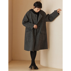 取り外し可能襟ロングコート　ウール混紡ロングコート　ウールコート　グレー　S-L#384 4枚目の画像