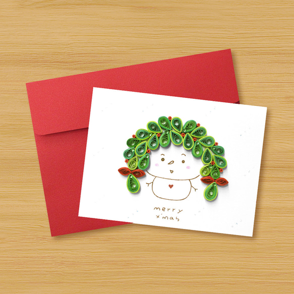 手作捲紙卡片：可愛雪人女孩 聖誕卡 第3張的照片