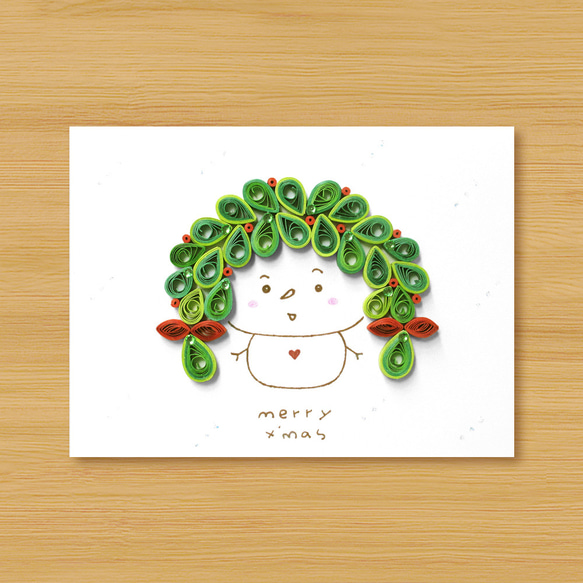 手作りのロール紙カード：かわいい雪だるまの女の子のクリスマスカード 1枚目の画像