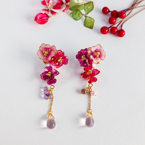 camellia 可愛いお花 * 山茶花 椿* 雫 * パール ピアス・イヤリング