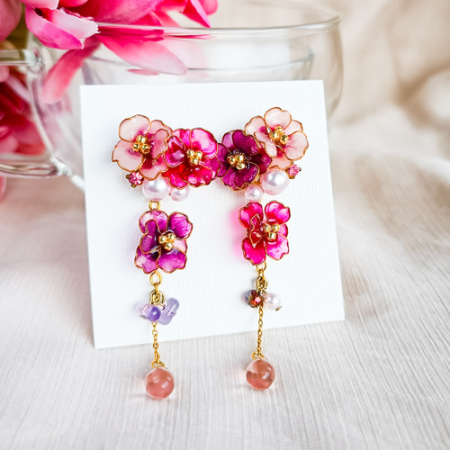 camellia 可愛いお花 * 山茶花 椿* 雫 * パール ピアス・イヤリング