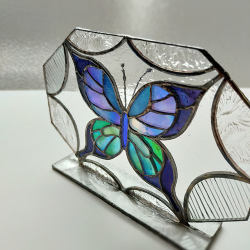 青い蝶々のガラスの標本 ✤ ＜ステンドグラス＞ ✤ 立体
