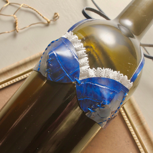 ボトルランジェリー 青×白レース インテリア雑貨 ユニーク 面白