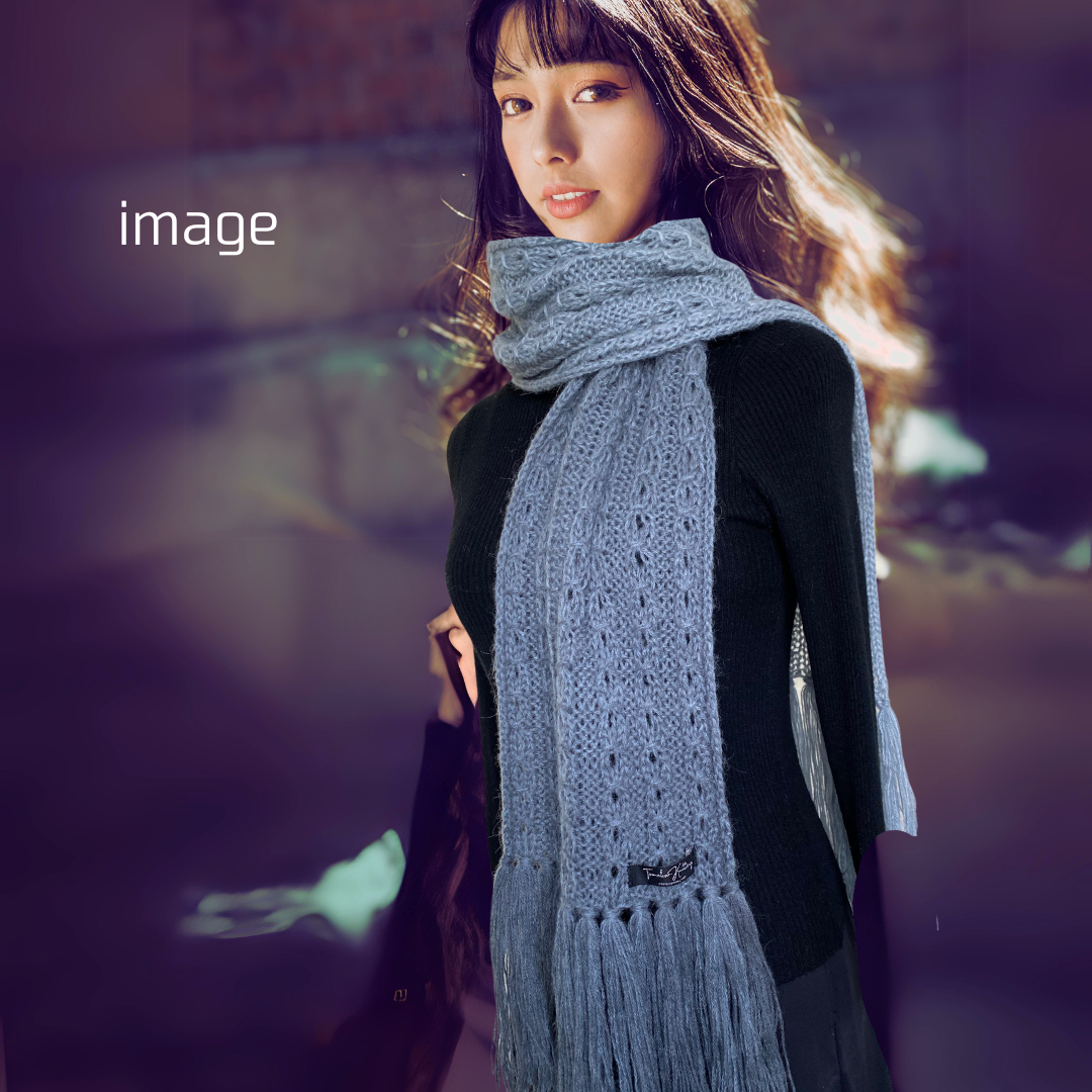 ノット編み　ロンググラデーションマフラー