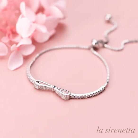 受注製作 リボン ブレスレット ＊ ribbon zirconia bracelet 2枚目の画像