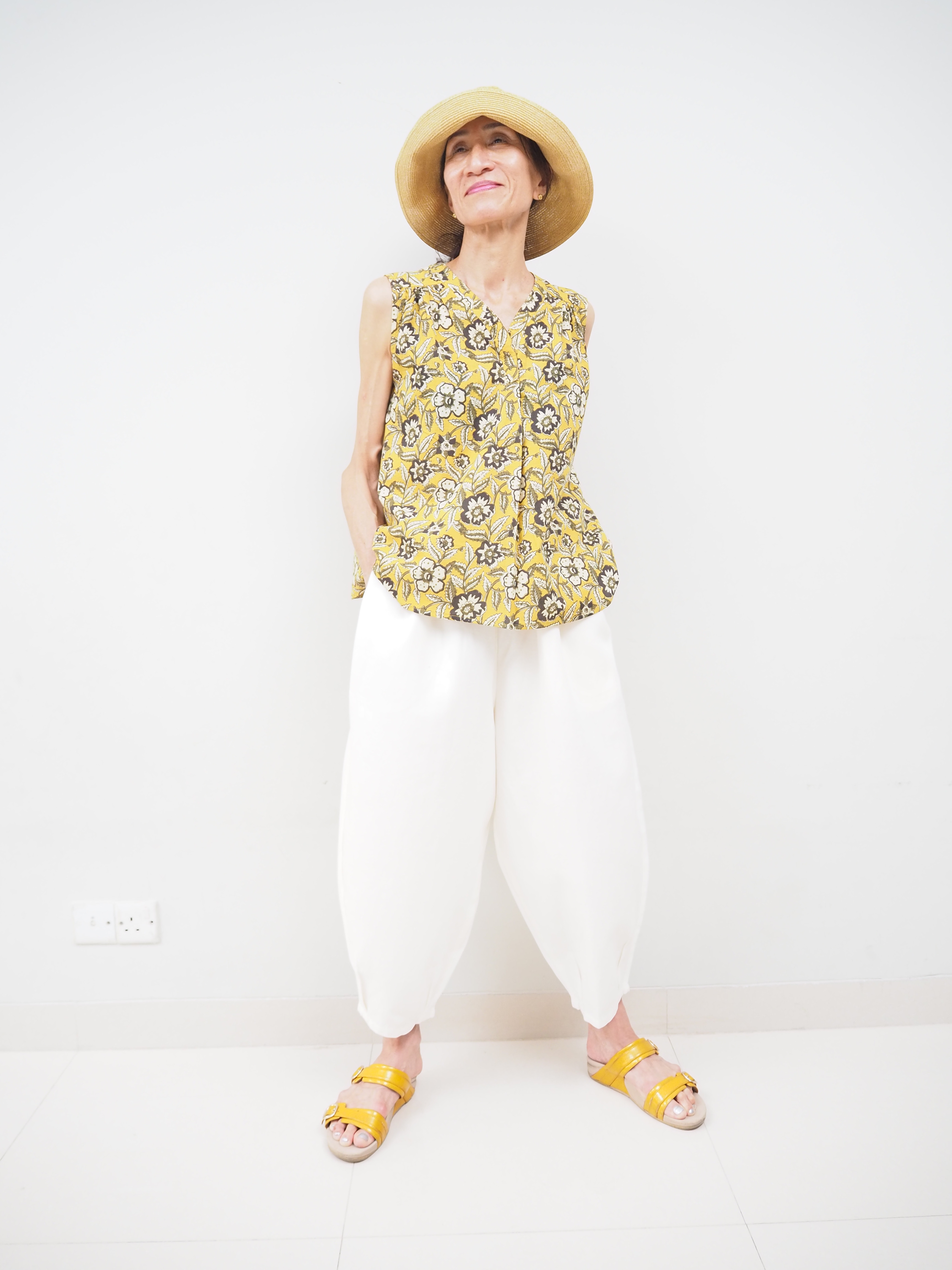 chez vidalencアンティークリネンキュロットパンツ