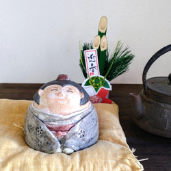 陶人形 「福呼ぶお福さん」 置物 縁起物 正月飾り 一点物 その他人形
