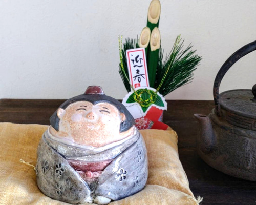 陶人形 「福呼ぶお福さん」 置物 縁起物 正月飾り 一点物 その他人形