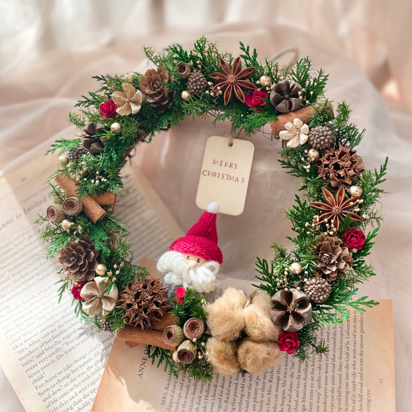枯れない ✳︎もこもこサンタの クリスマスリース M / ギフト