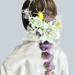 髪飾り(ダリア/グリーン) 水引 金箔 成人式 前撮り 卒業式 結婚式 2枚目の画像
