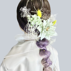 髪飾り(ダリア/グリーン) 水引 金箔 成人式 前撮り 卒業式 結婚式 3枚目の画像