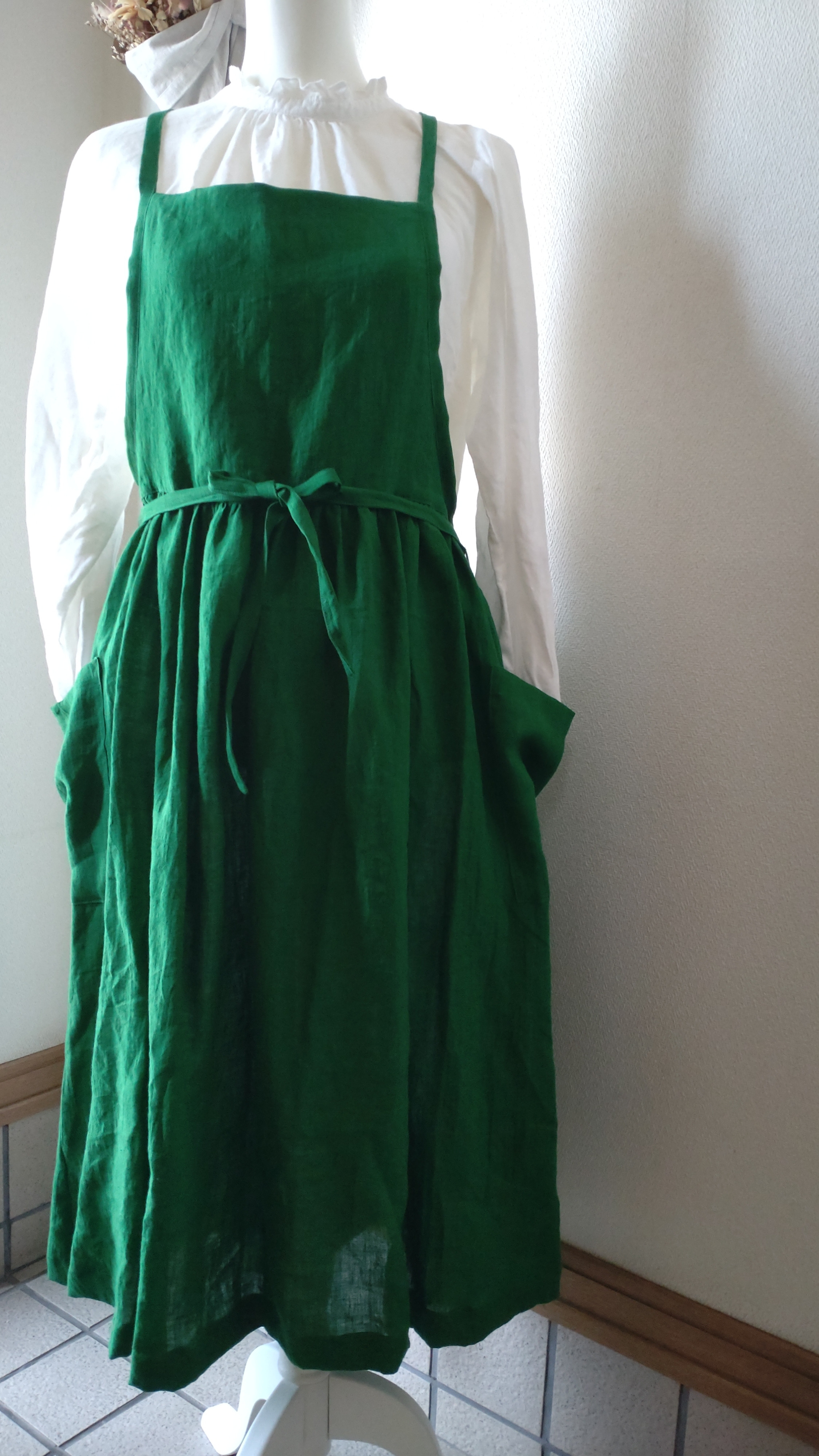 リネン100%☆3wayギャザーエプロン