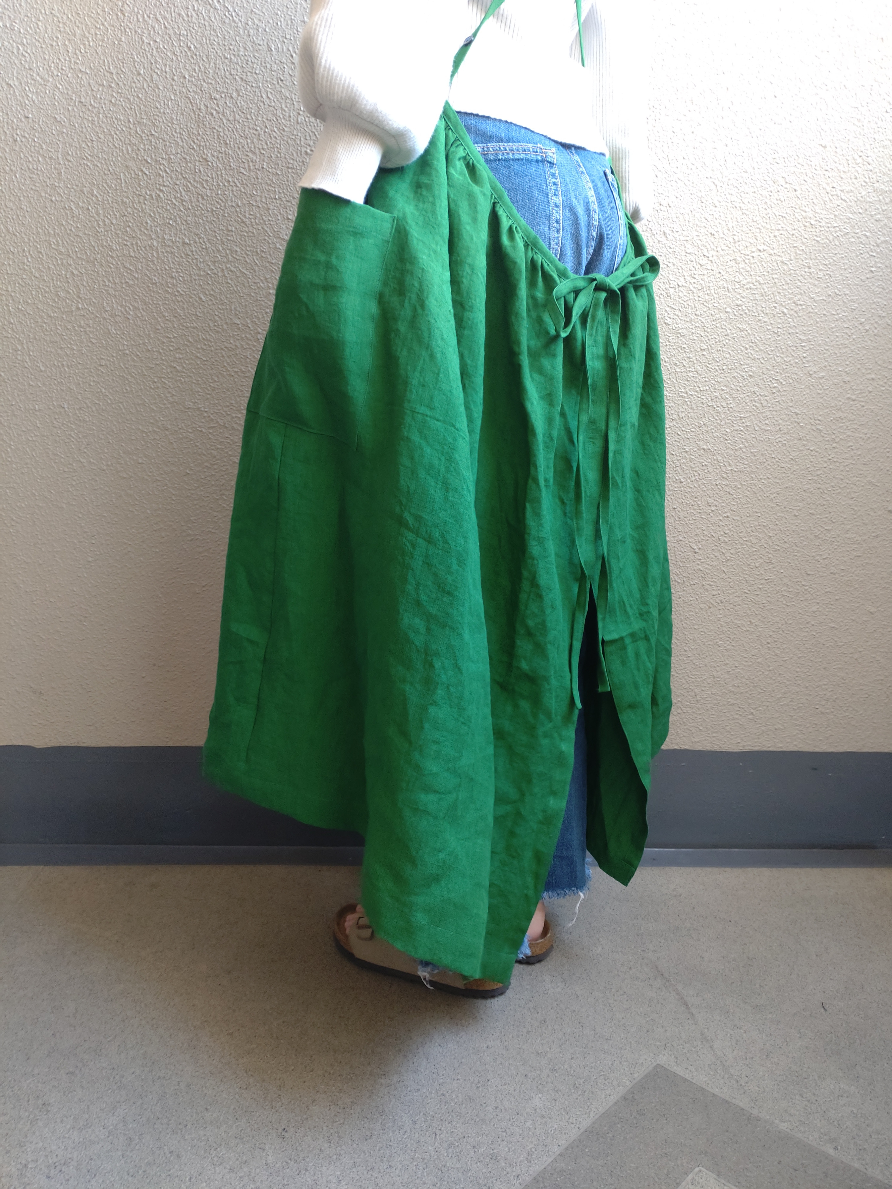 リネン100%☆3wayギャザーエプロン